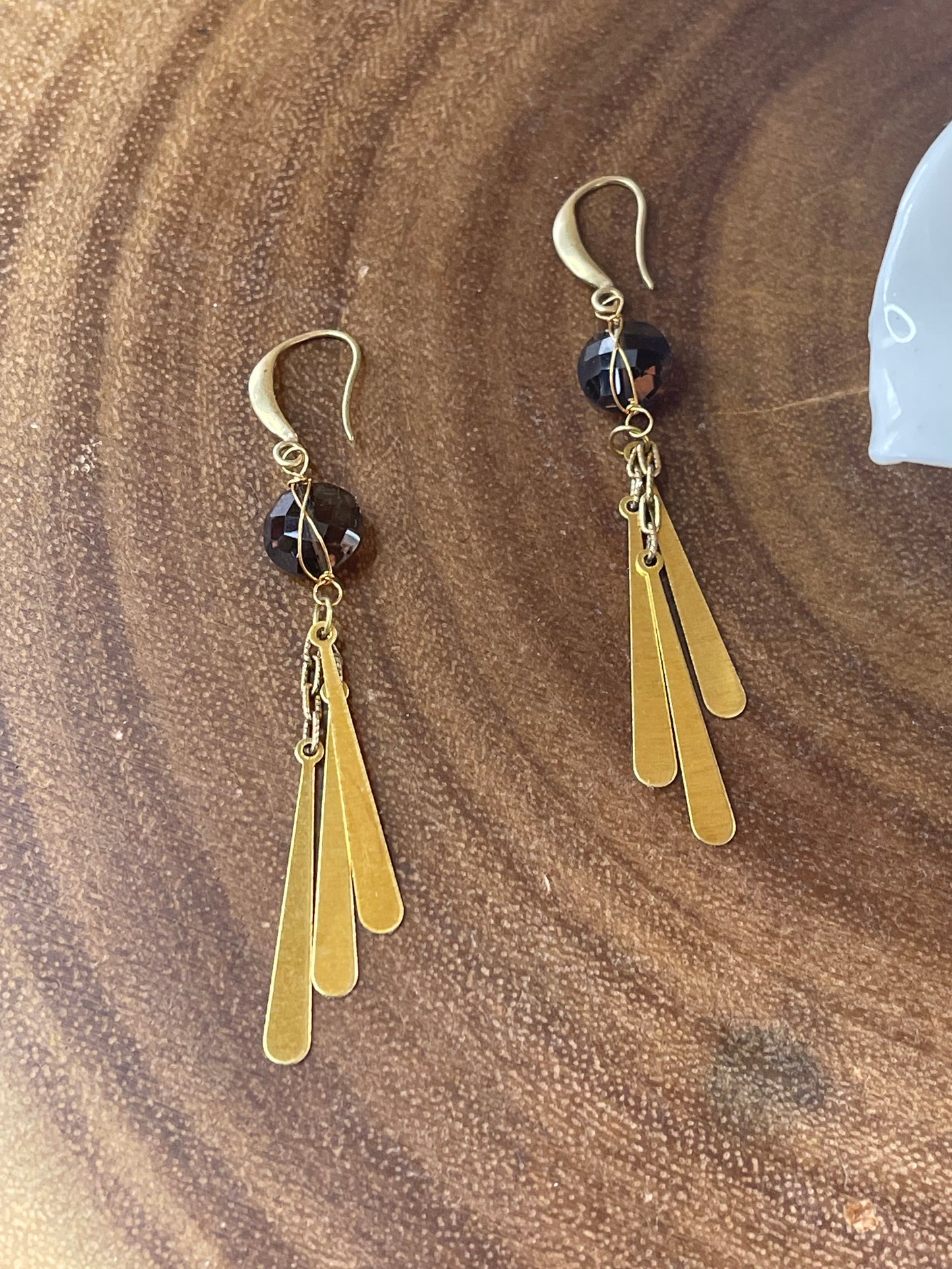 Brass and Gemstone Dangle Earrings