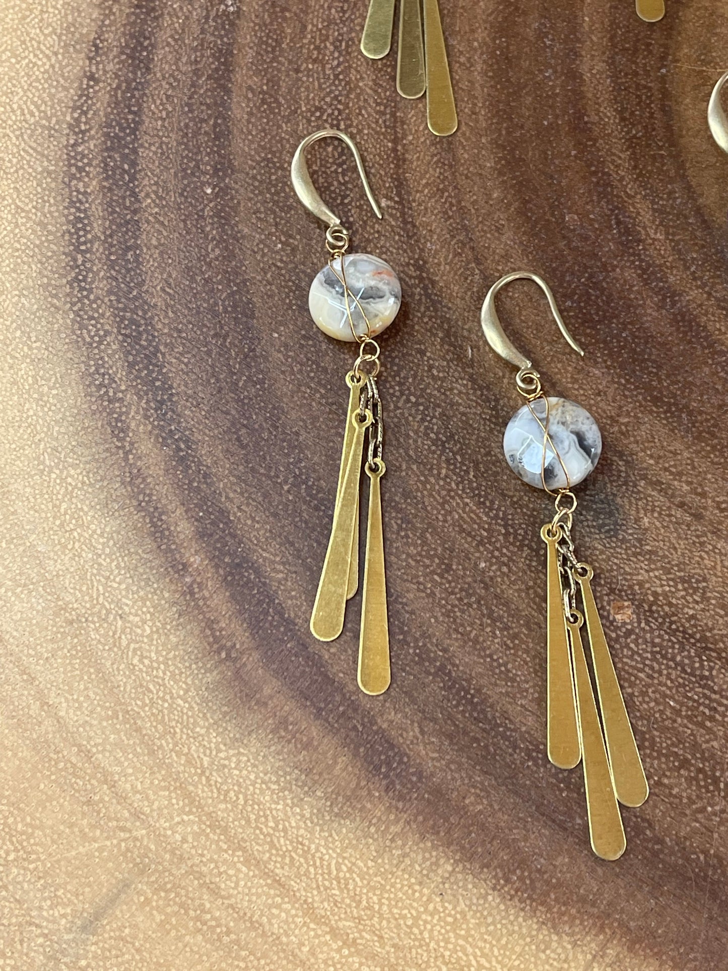 Brass and Gemstone Dangle Earrings