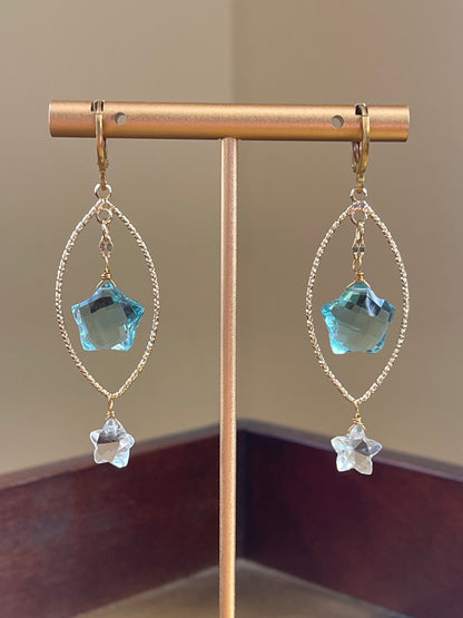 Star Earrings - Celestial Earrings- Aqua Blue Earriings