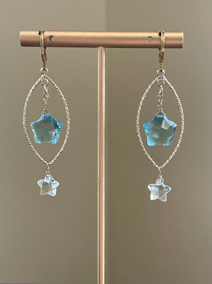 Star Earrings - Celestial Earrings- Aqua Blue Earriings