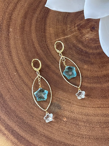 Star Earrings - Celestial Earrings- Aqua Blue Earriings