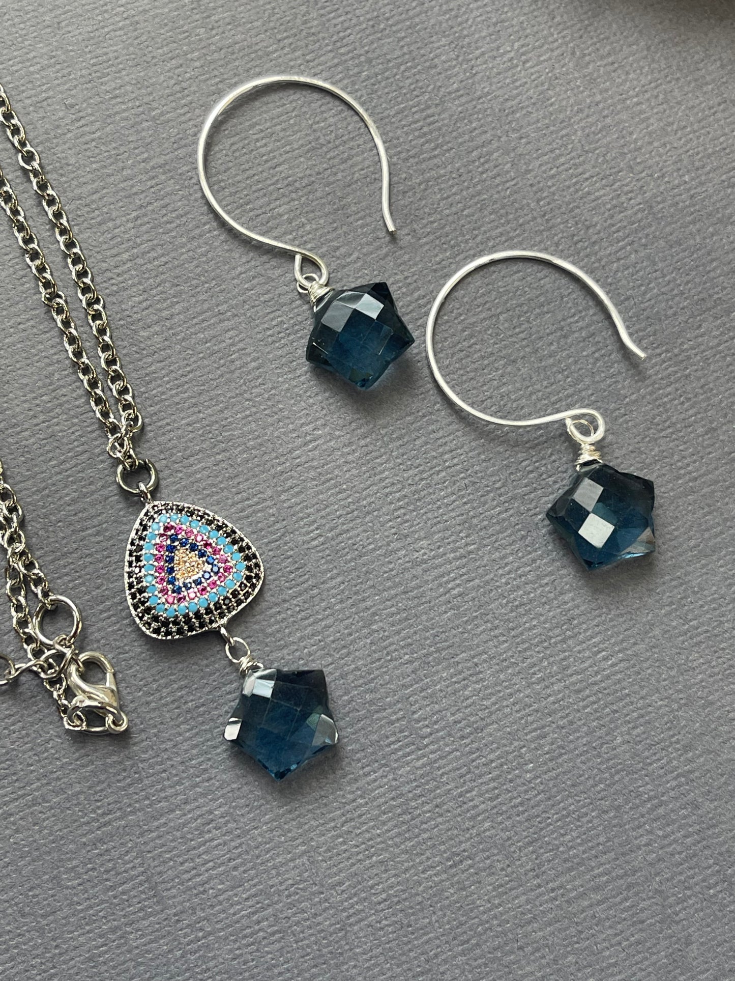 Pave Blue Quartz Star Necklace Set