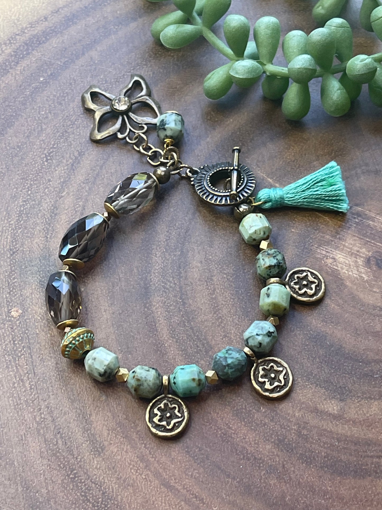 African Amazonite Butterfly Charm Bracelet