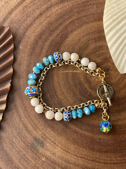 Apatite Enamel Beaded Charm Bracelet