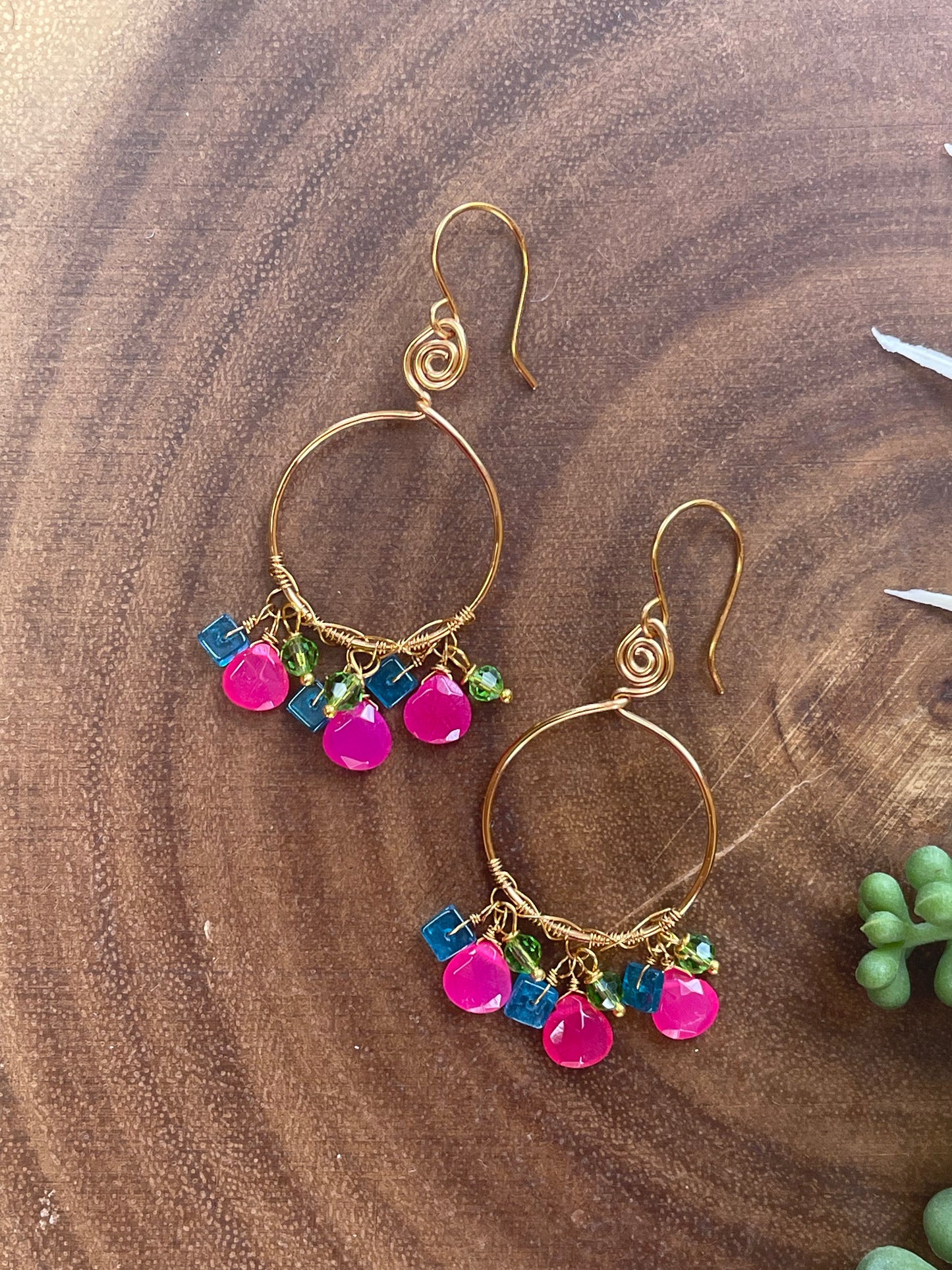 Hot Pink Chalcedony /Apatite Hoop Earrings