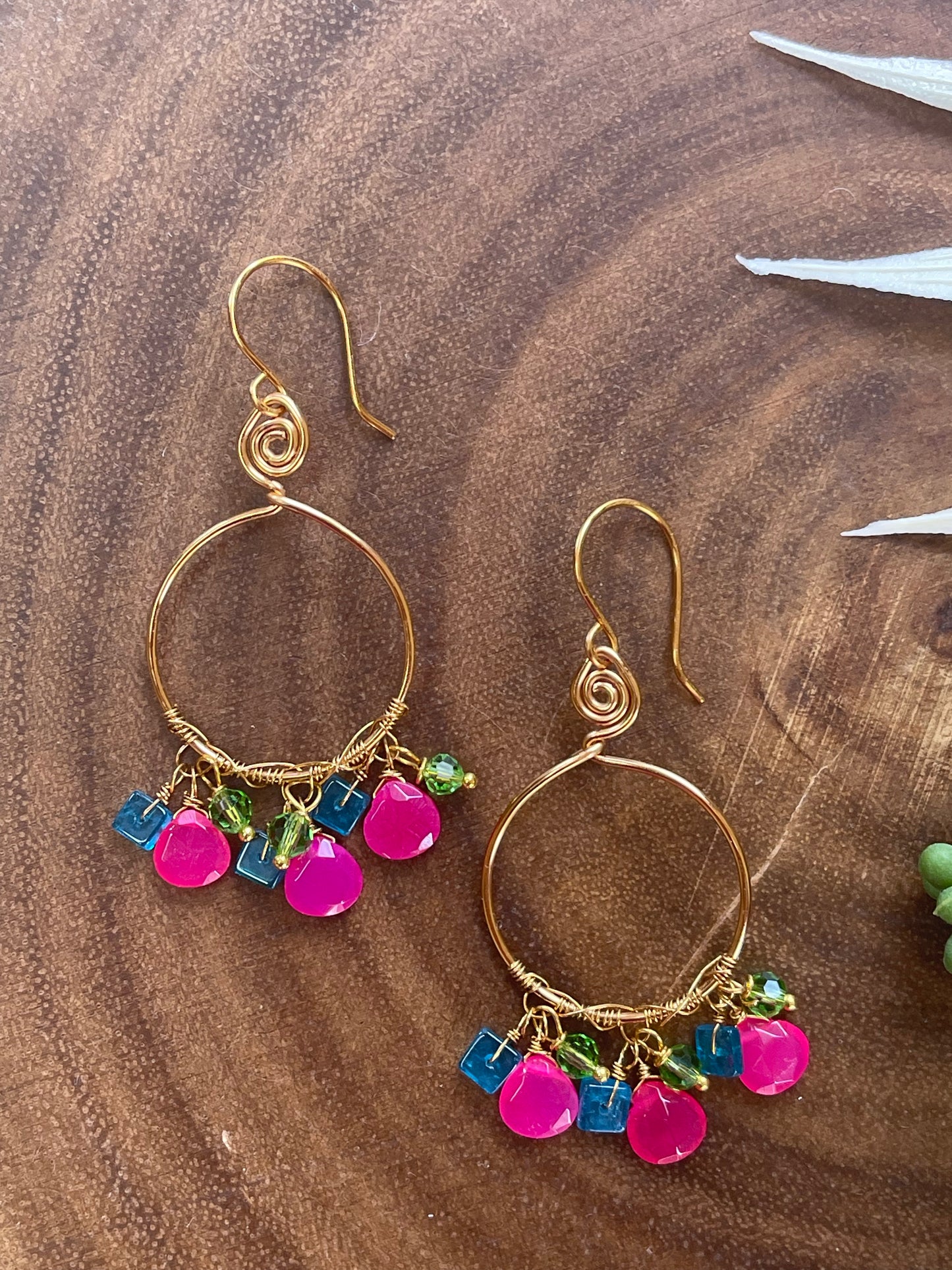 Hot Pink Chalcedony /Apatite Hoop Earrings