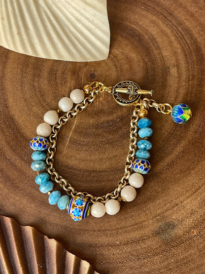 Apatite Enamel Beaded Charm Bracelet