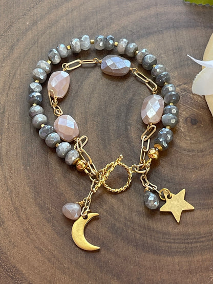 Labradorite / Peach Moonstone Bracelet