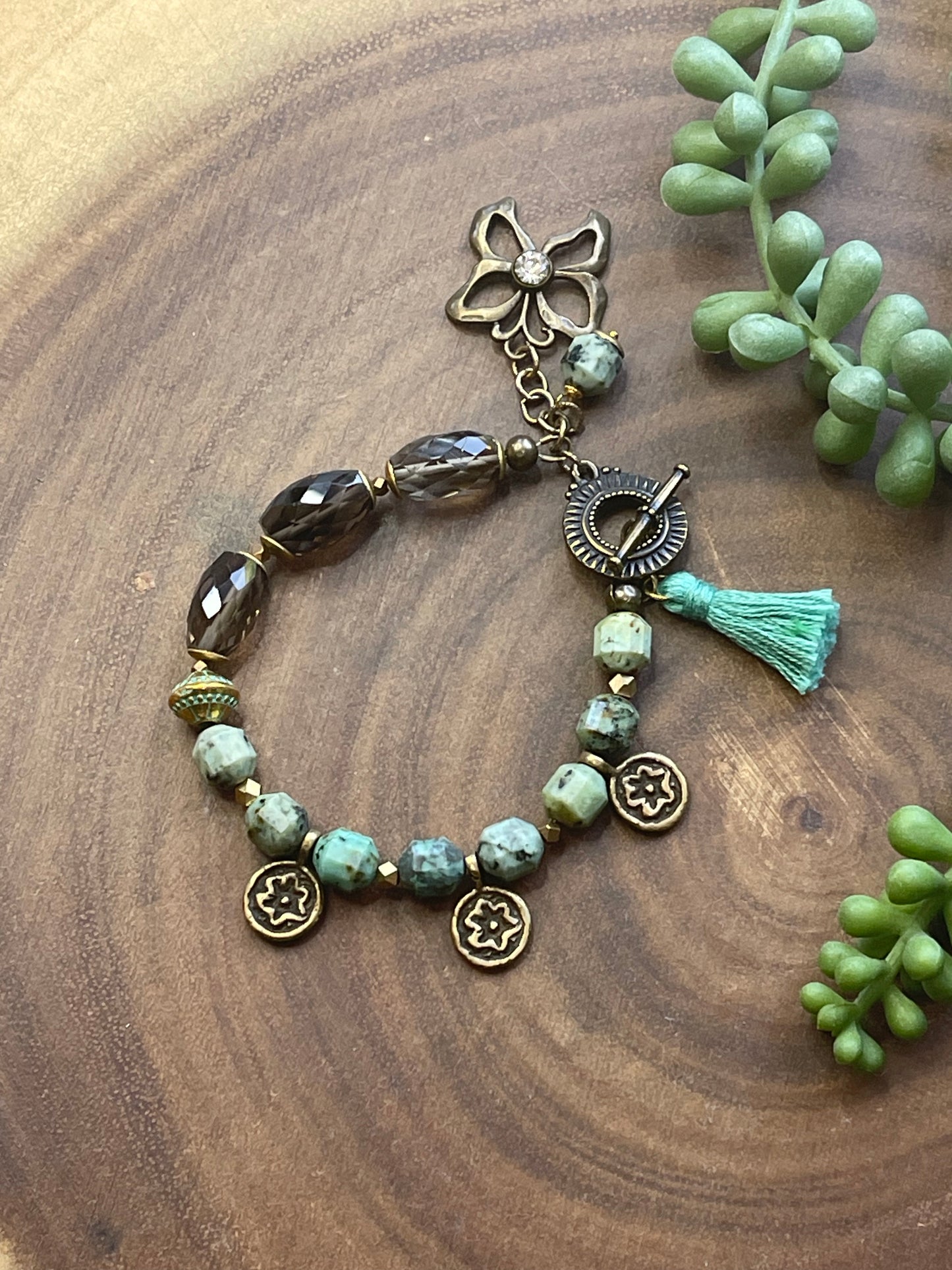 African Amazonite Butterfly Charm Bracelet