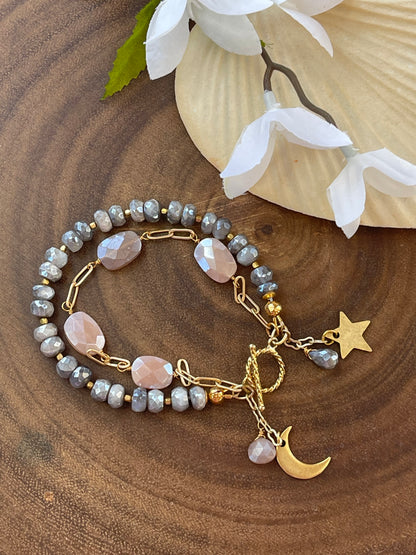 Labradorite / Peach Moonstone Bracelet