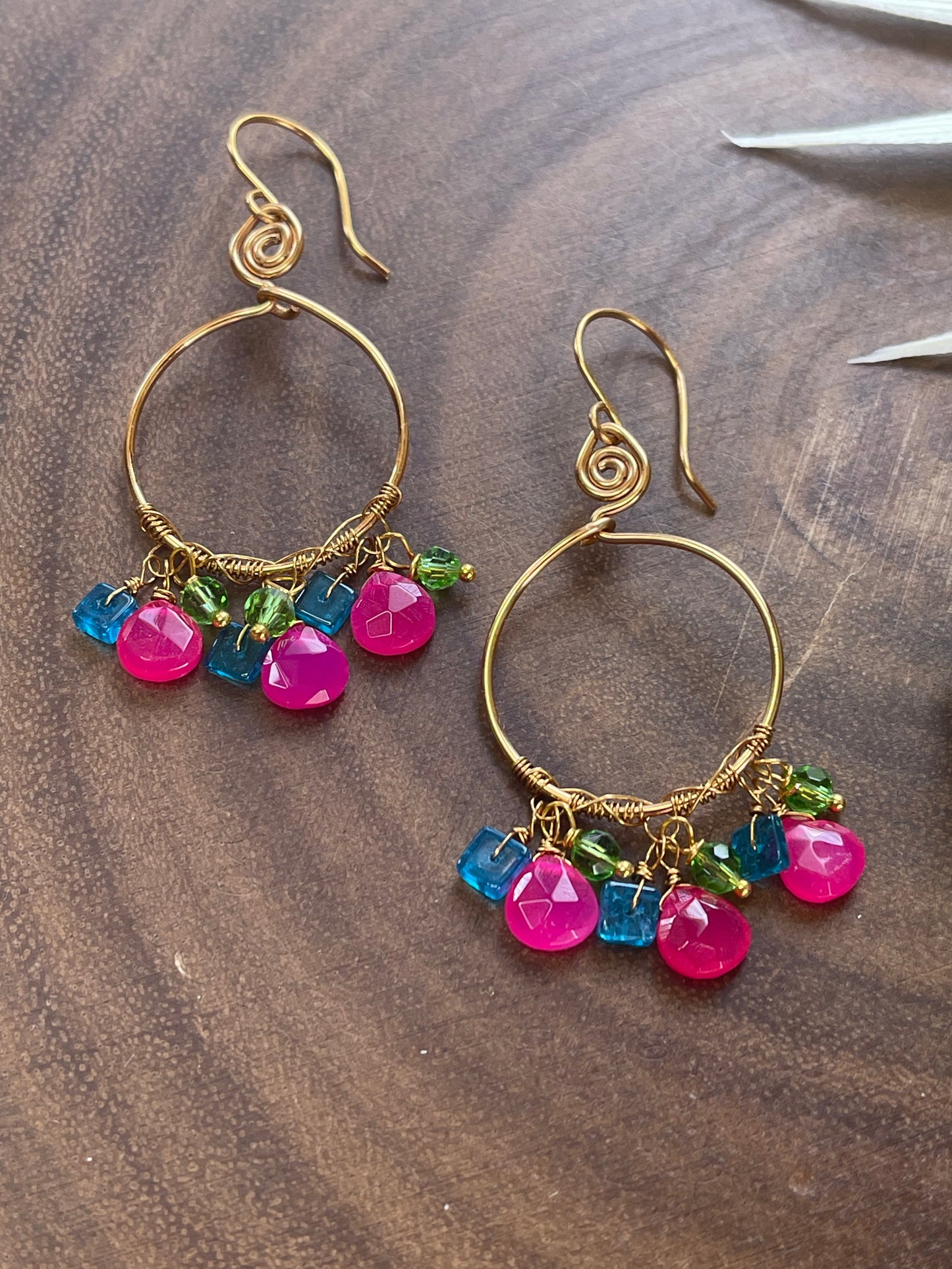 Hot Pink Chalcedony /Apatite Hoop Earrings