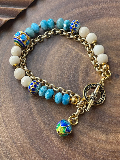 Apatite Enamel Beaded Charm Bracelet