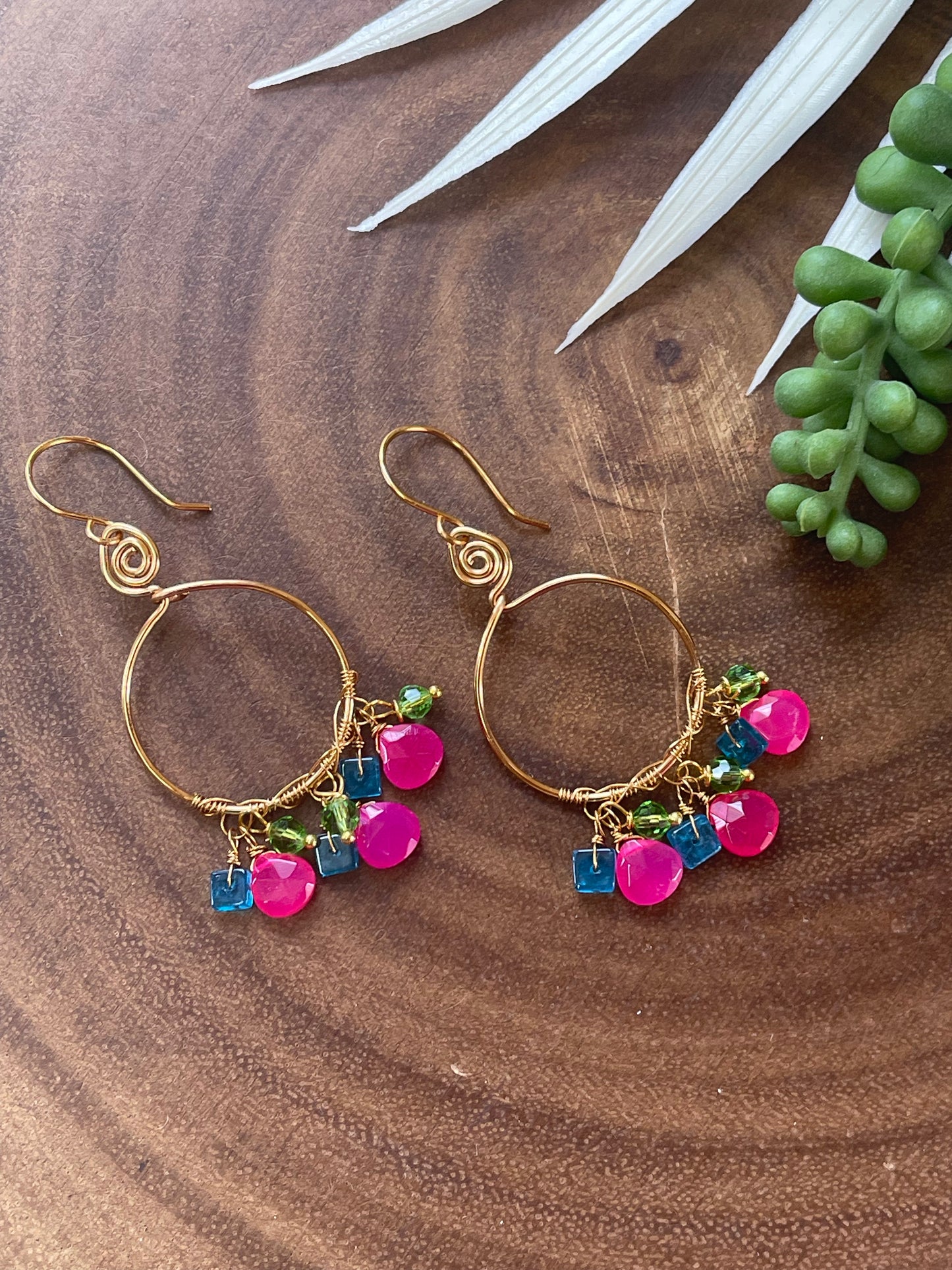 Hot Pink Chalcedony /Apatite Hoop Earrings