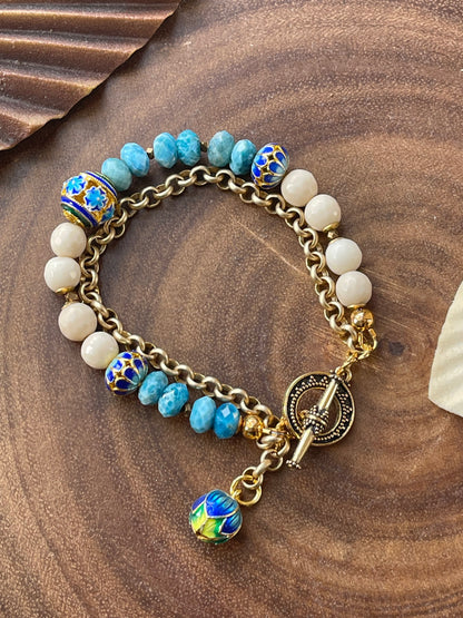 Apatite Enamel Beaded Charm Bracelet