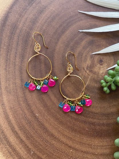 Hot Pink Chalcedony /Apatite Hoop Earrings