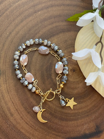 Labradorite / Peach Moonstone Bracelet