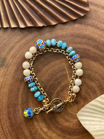 Apatite Enamel Beaded Charm Bracelet