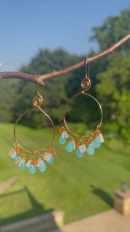 Blue Chalcedony Hoop Earrings - Gemstone Hoop Earrings