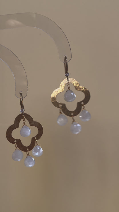 White Moonstone Earrings - Clover Earrings