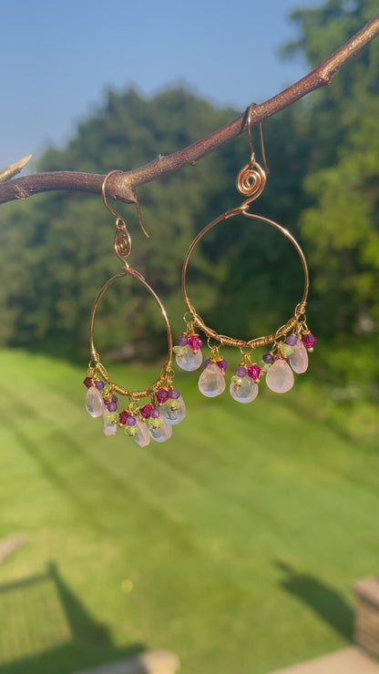 Copper Moonstone Hoop Earrings - Gemstone Hoop Earrings