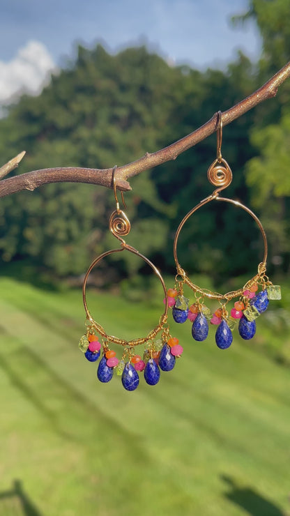 Lapis Lazuli Hoop Earrings - Gemstone Hoop Earrings