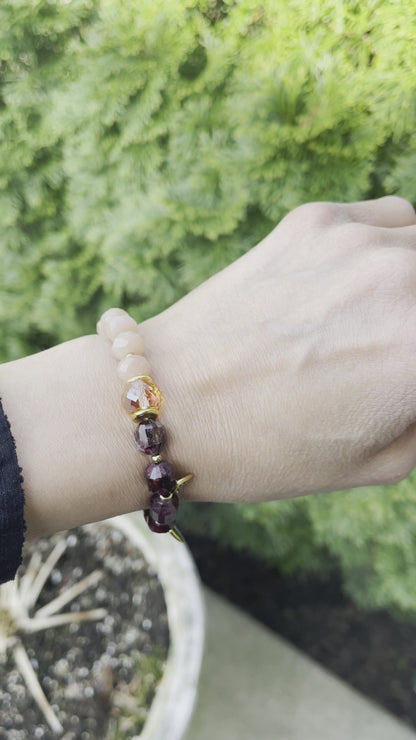 Garnet / Peach Moonstone Charm Bracelet