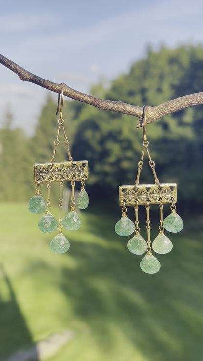 Green Strawberry Quartz Ethnic Earrings