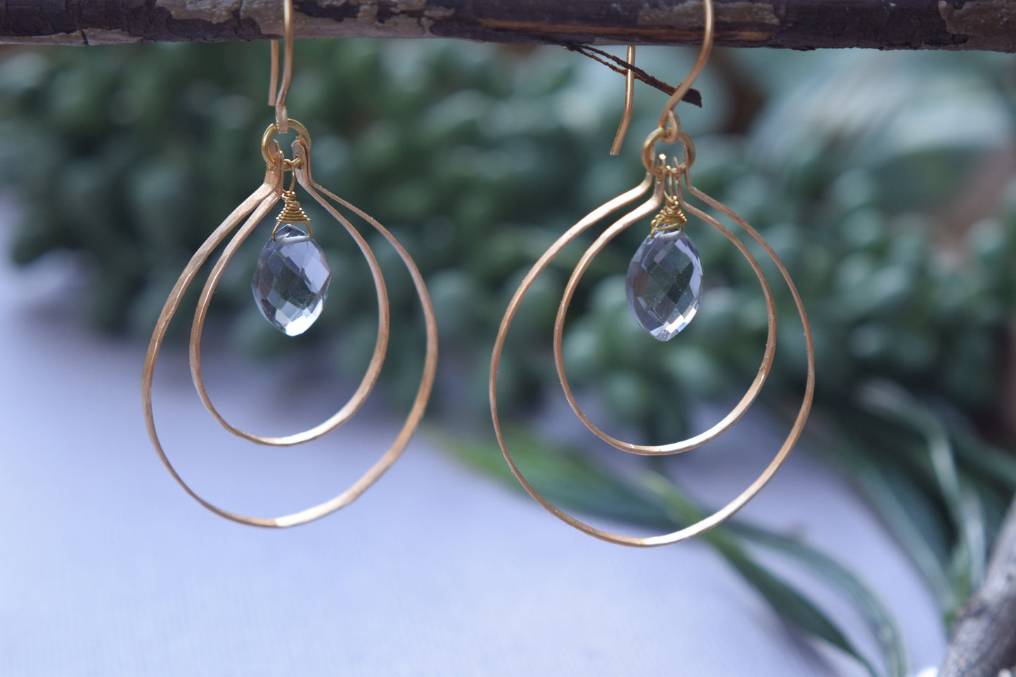 Gray Quartz Hoop Earrings