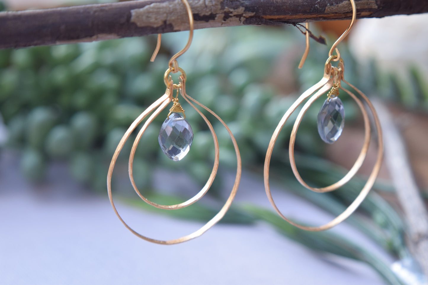 Gray Quartz Hoop Earrings