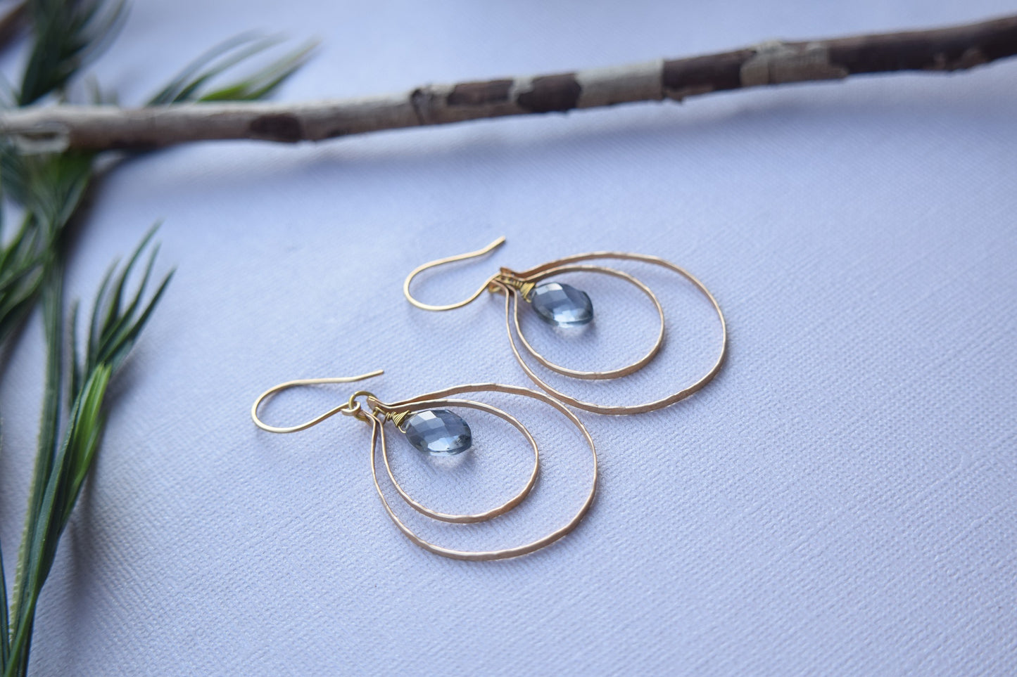 Gray Quartz Hoop Earrings