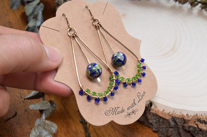 Blue/Green Enamel Beaded Hoop Earrings