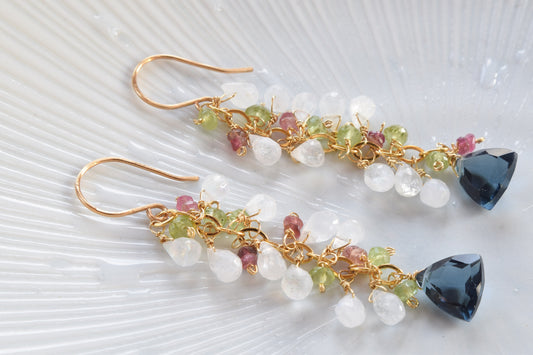 Rainbow Moonstone / Blue Quartz Earrings