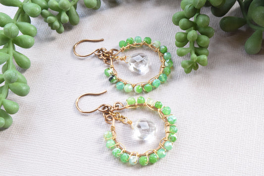 Clear Quartz and Green Agate Earrings