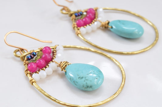 Multi Colored Turquoise Hoop Earrings