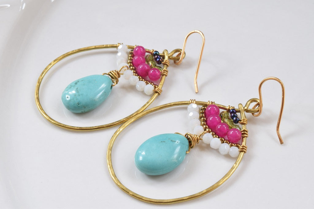 Multi Colored Turquoise Hoop Earrings