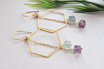 Fluorite Hexagon Hoop Earrings