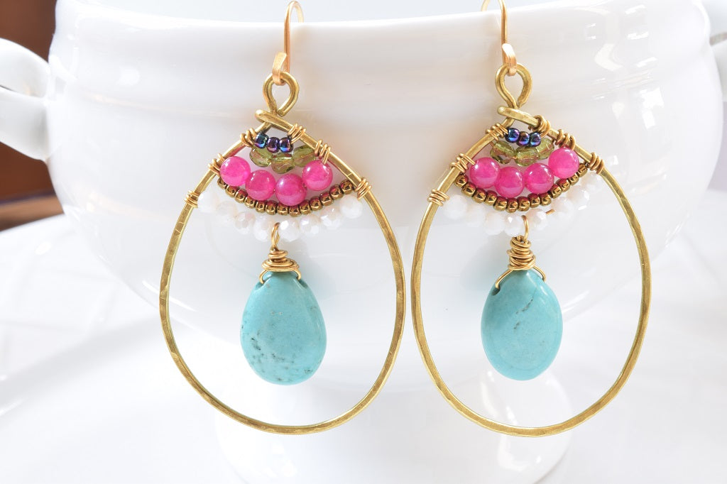 Multi Colored Turquoise Hoop Earrings