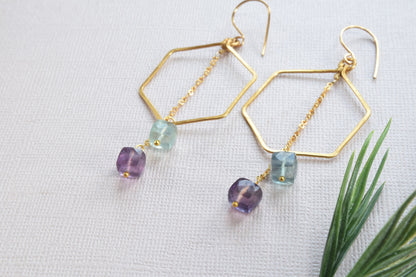 Fluorite Hexagon Hoop Earrings