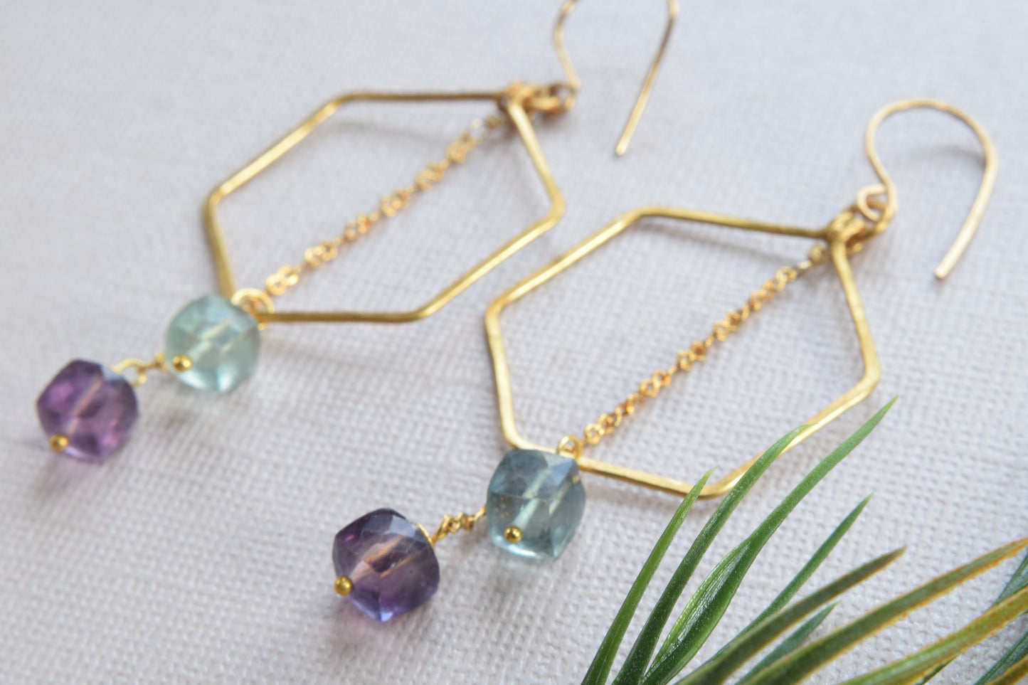 Fluorite Hexagon Hoop Earrings