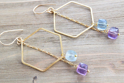 Fluorite Hexagon Hoop Earrings