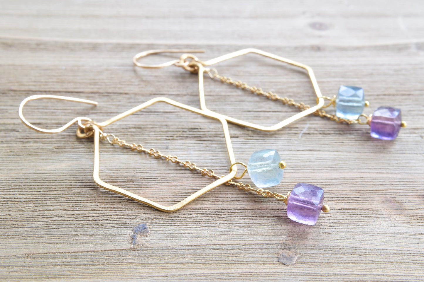 Fluorite Hexagon Hoop Earrings