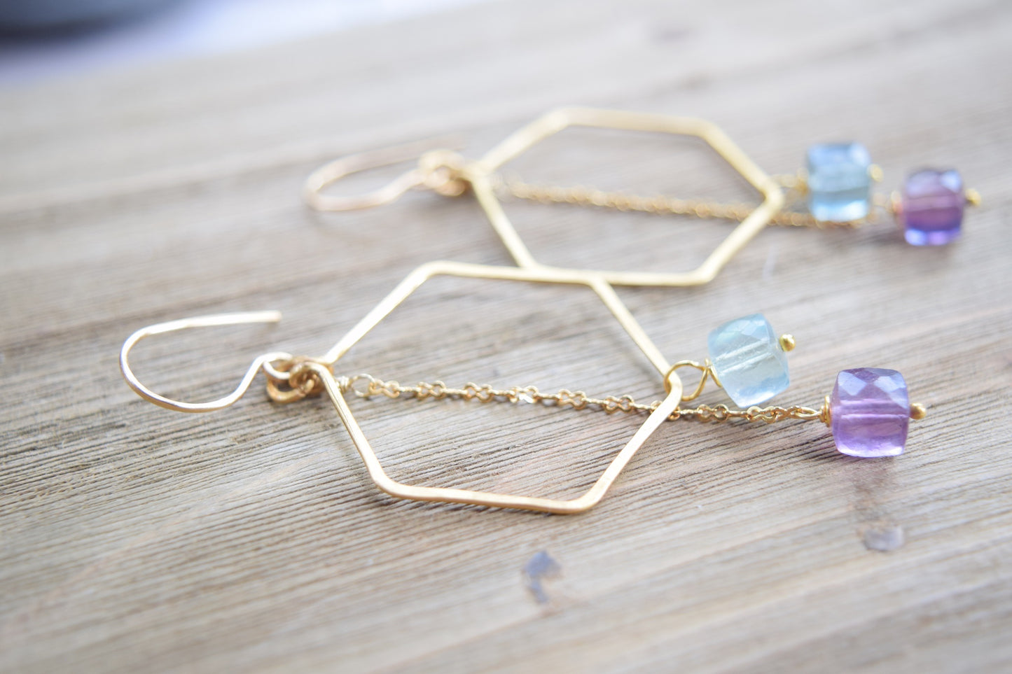 Fluorite Hexagon Hoop Earrings