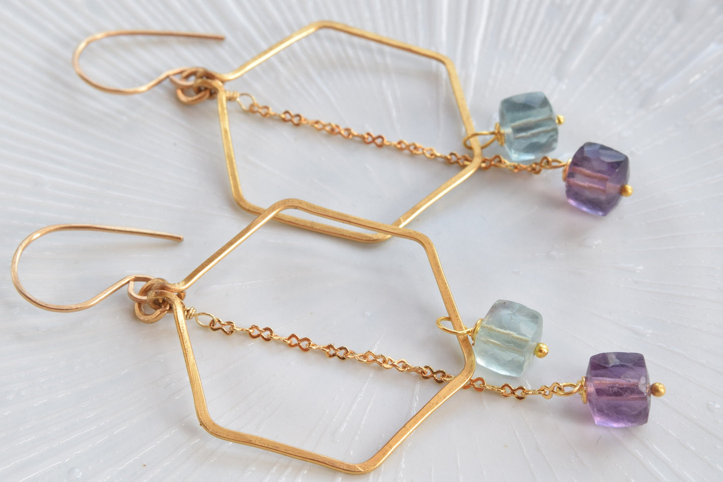 Fluorite Hexagon Hoop Earrings