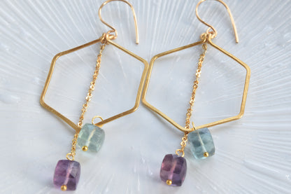 Fluorite Hexagon Hoop Earrings