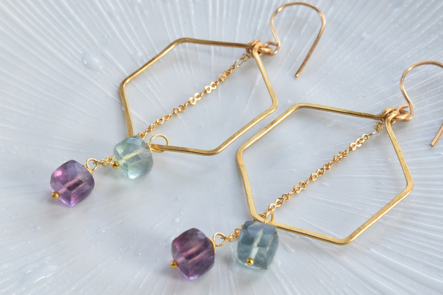 Fluorite Hexagon Hoop Earrings