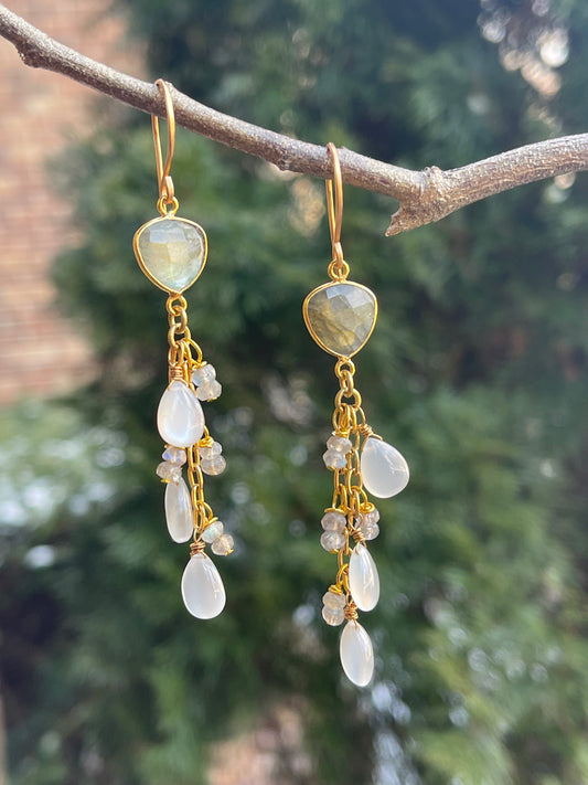 Labradorite / Gray Moonstone Earrings