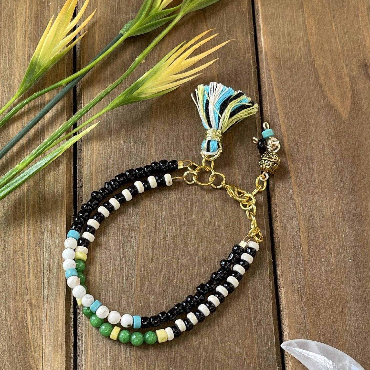 2 Strand Multicolor Bracelet~Blk/White