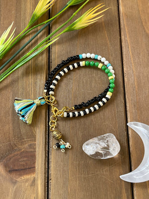 2 Strand Multicolor Bracelet~Blk/White