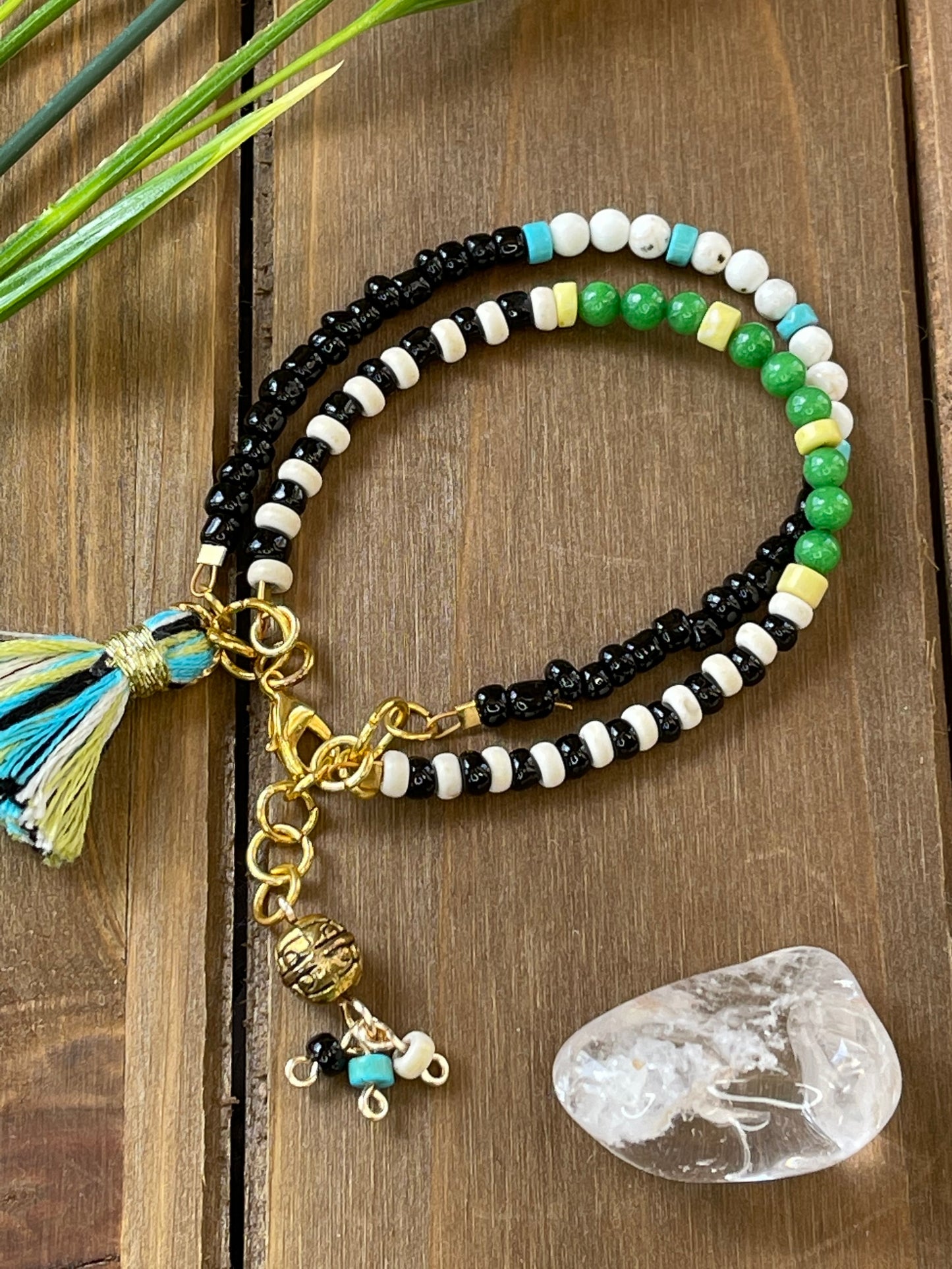 2 Strand Multicolor Bracelet~Blk/White