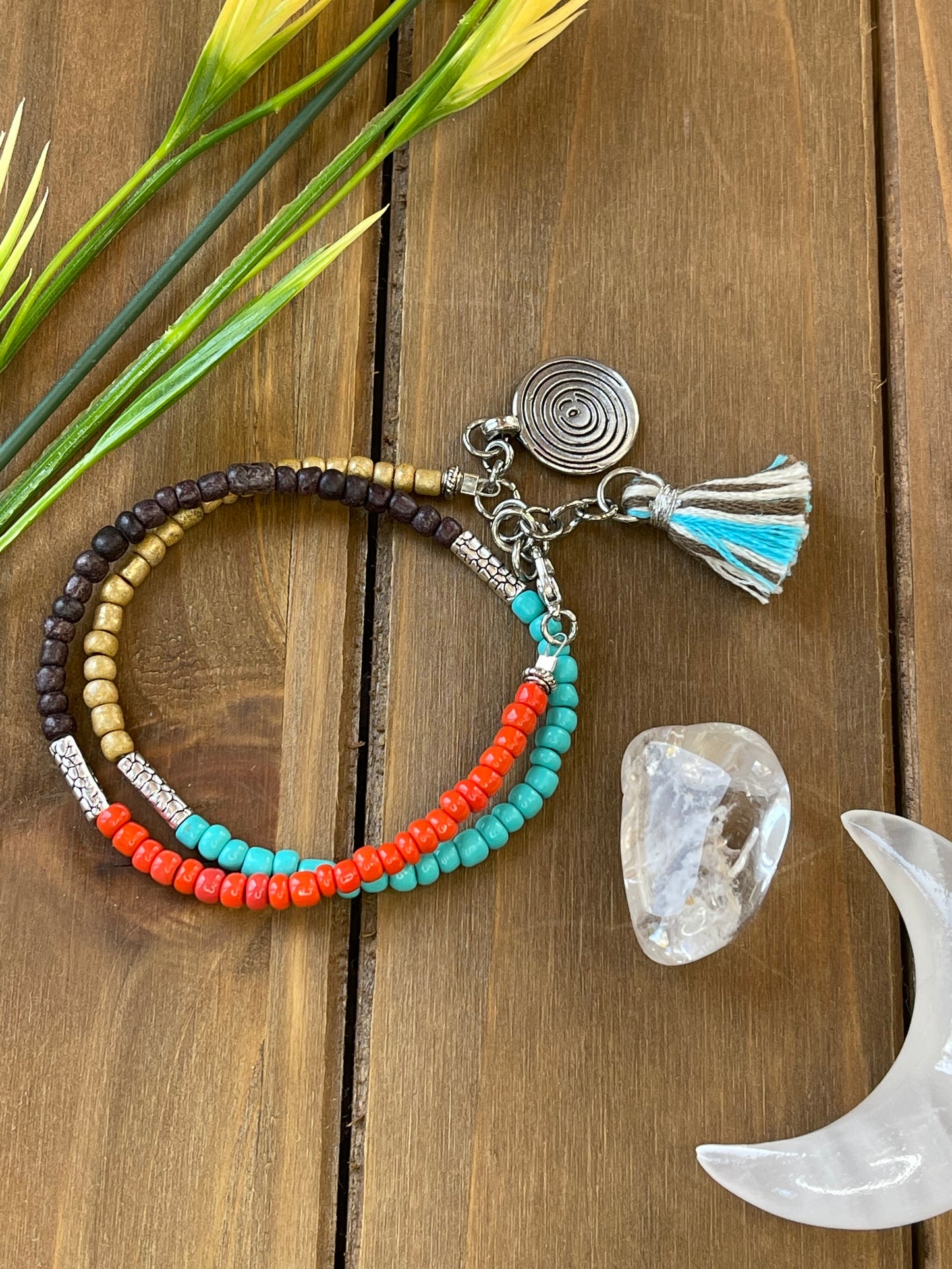 Boho Wrap Bracelet / Round Amulet